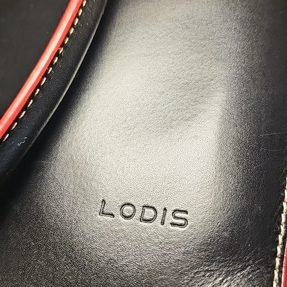 Lodis Black Leather Tote Bag With Red Edge Trim - Picture 9 of 11